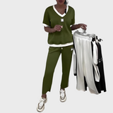 Kristýna - Women's Casual Set with Top and Trousers Featuring a V-Neck