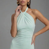 Women’s Elegant Satin Halter Open Back Maxi Dress