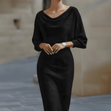 Charlotte | Women's Draped Batwing Sleeve Midi Elegant Dress