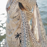 Collared V Neck Shirt and Side Slit Shorts Vitamin Sea Print Set