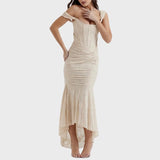 Women's Draped Corset Floral High-Low Gown