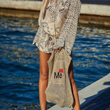 Collared V Neck Shirt and Side Slit Shorts Vitamin Sea Print Set
