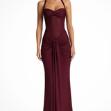 Celine | Women's Halter Neck Ruched Wedding Guest Maxi Dress