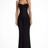 Celine | Women's Halter Neck Ruched Wedding Guest Maxi Dress