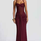 Celine | Women's Halter Neck Ruched Wedding Guest Maxi Dress