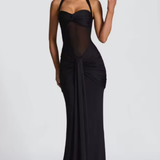 Celine | Women's Halter Neck Ruched Wedding Guest Maxi Dress