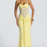 Celine | Women's Halter Neck Ruched Wedding Guest Maxi Dress