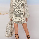 Collared V Neck Shirt and Side Slit Shorts Vitamin Sea Print Set