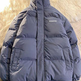 Vintage Solid Short Padded Coat with High Neck and Zipper