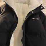 Vintage Solid Short Padded Coat with High Neck and Zipper