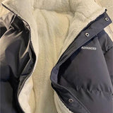 Vintage Solid Short Padded Coat with High Neck and Zipper