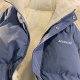 Vintage Solid Short Padded Coat with High Neck and Zipper
