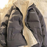 Vintage Solid Short Padded Coat with High Neck and Zipper