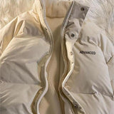 Vintage Solid Short Padded Coat with High Neck and Zipper