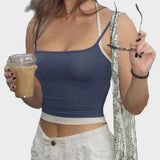 Vintage Blue Contrast Colour Mock Two-Piece Camisole