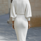 Charlotte | Women's Draped Batwing Sleeve Midi Elegant Dress