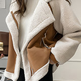 Classic Oversize Vegan Fur Suede Jacket with Lapel Collar
