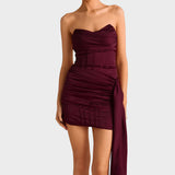 Burgundy Y2K Satin Asymmetrical Sleeveless Mini Dress