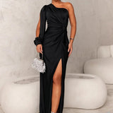 Satin One-Shoulder Dress in Elegant Valeria Style