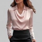 Isla Draped Fit Blouse | Draped Neck Long Sleeve Blouse