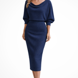 Charlotte | Women's Draped Batwing Sleeve Midi Elegant Dress
