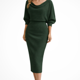 Charlotte | Women's Draped Batwing Sleeve Midi Elegant Dress
