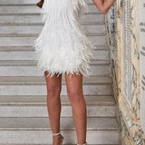 Cute Feather Party Mini Dress