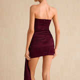 Burgundy Y2K Satin Asymmetrical Sleeveless Mini Dress