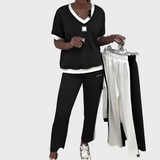 Kristýna - Women's Casual Set with Top and Trousers Featuring a V-Neck