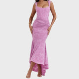 Women's Draped Corset Floral High-Low Gown