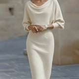Charlotte | Women's Draped Batwing Sleeve Midi Elegant Dress