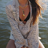 Collared V Neck Shirt and Side Slit Shorts Vitamin Sea Print Set