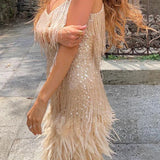 Cute Feather Party Mini Dress