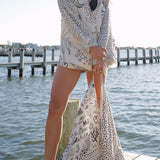 Collared V Neck Shirt and Side Slit Shorts Vitamin Sea Print Set