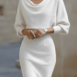 Charlotte | Women's Draped Batwing Sleeve Midi Elegant Dress