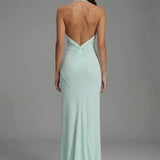 Women’s Elegant Satin Halter Open Back Maxi Dress