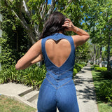 Denim Jumpsuit - Heart-Shaped Back Cutout