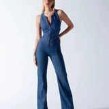 Denim Jumpsuit - Heart-Shaped Back Cutout