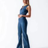 Denim Jumpsuit - Heart-Shaped Back Cutout