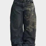 Black American Retro High Street Wide Legs Boyfriend Jeans