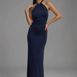 Women’s Elegant Satin Halter Open Back Maxi Dress