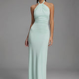 Women’s Elegant Satin Halter Open Back Maxi Dress