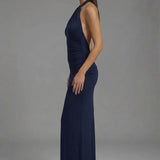 Women’s Elegant Satin Halter Open Back Maxi Dress