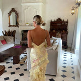 Airborne Yellow Floral Maxi Dress With Ruffles