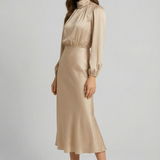 Women's Elegant High-Waist Satin Midi Dress