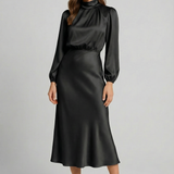 Women's Elegant High-Waist Satin Midi Dress