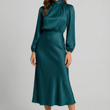 Women's Elegant High-Waist Satin Midi Dress