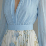 Women's Ascot Elegant Blue Floral Sheer Maxi Dress