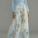 Women's Ascot Elegant Blue Floral Sheer Maxi Dress