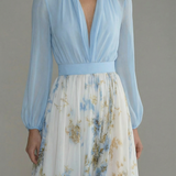 Women's Ascot Elegant Blue Floral Sheer Maxi Dress